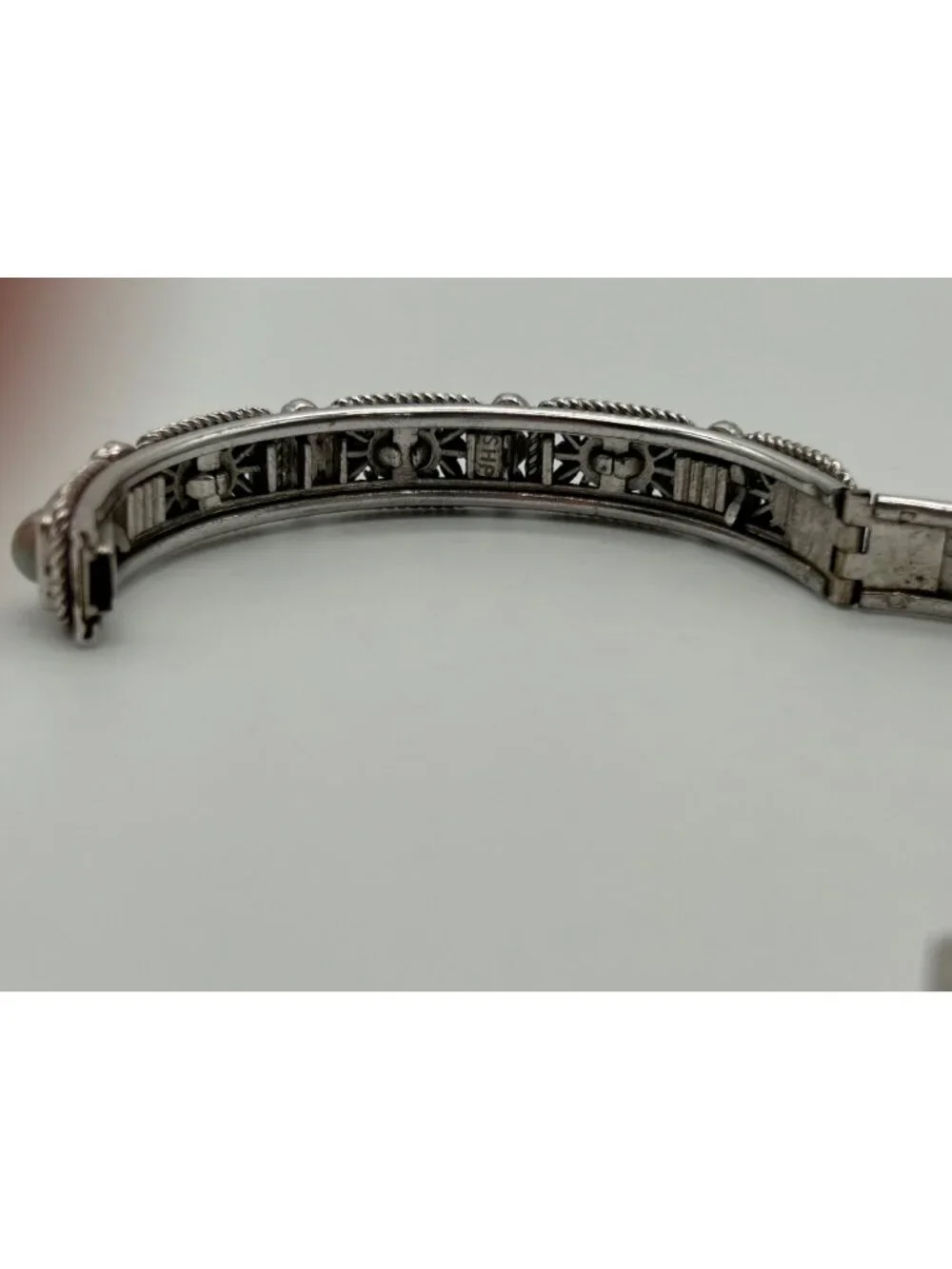 SHP Faux Turquoise Panel Link Bracelet Southwestern Silver-tone Costume Jewelry